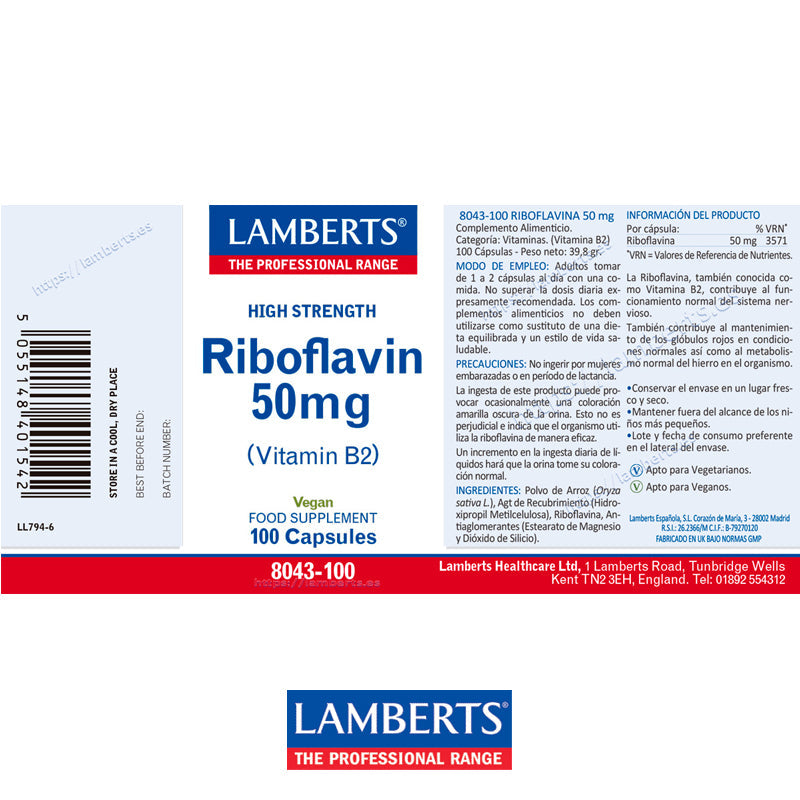 Riboflavina o Vitamina B2 50 mg
Apoyo al funcionamiento normal del sistema nervioso y más