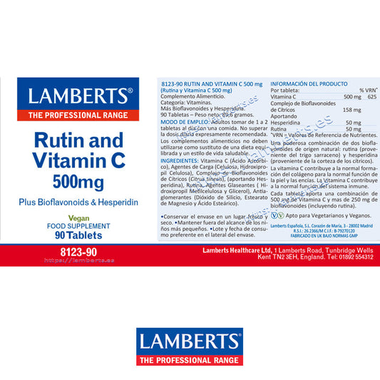 Rutina y Vitamina C 500 mg con Bioflavonoides y Hesperidina