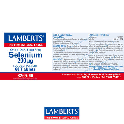 Selenio 200 mcg como L-Selenometionina, la forma orgánica. Apoyo a la espermatogénesis y al sistema inmunitario.
