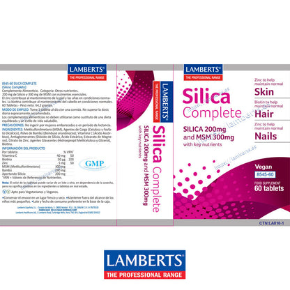Silica Complete para el Pelo, piel y uñas
Con Vitamina C, Biotina, Silicio Orgánico, Zinc y MSM para el colágeno, proteínas