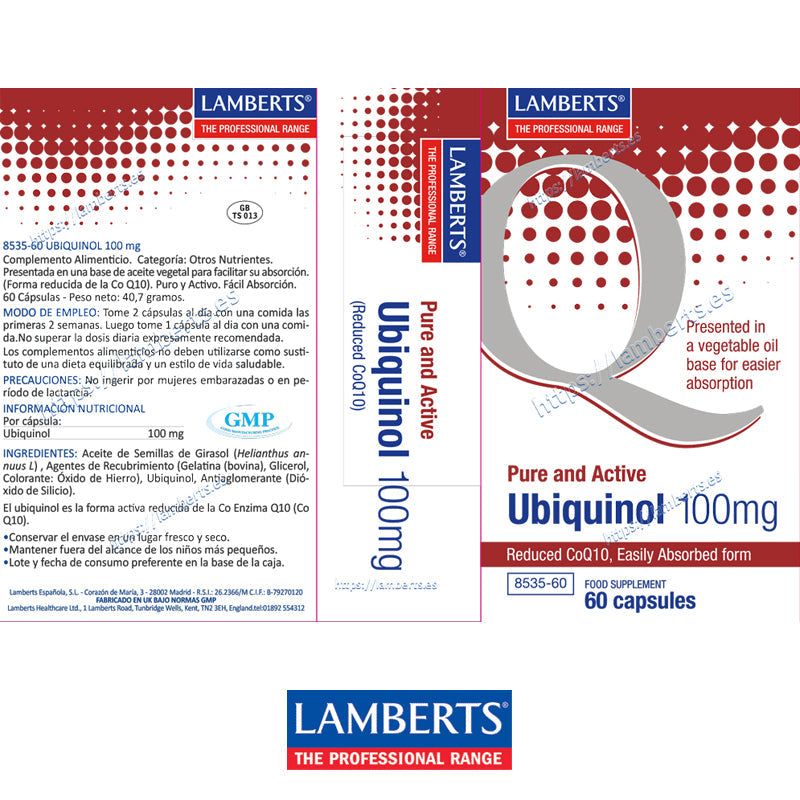 Ubiquinol 100 mg es la forma activa reducida de la Coenzima Q10
Ayuda a la producción de energía y acción antioxidante