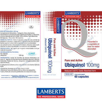 Ubiquinol 100 mg es la forma activa reducida de la Coenzima Q10
Ayuda a la producción de energía y acción antioxidante