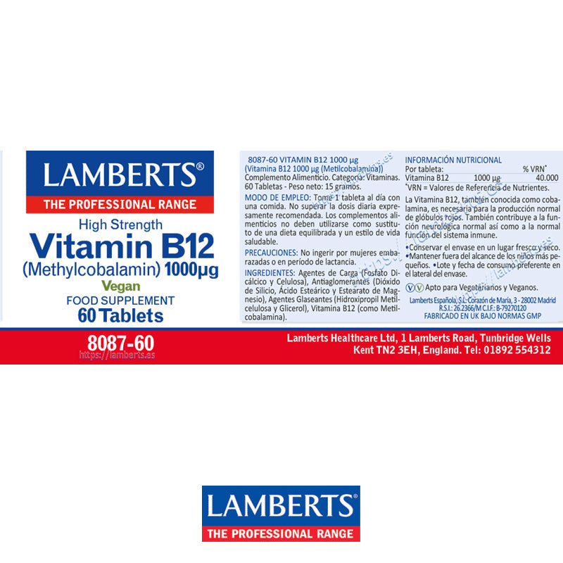 Vitamina B12 1000 mcg como Metilcobalamina