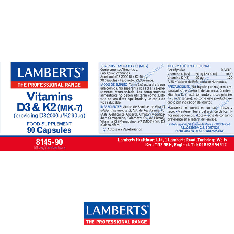 Vitaminas D3 2000 UI y K2 90 mcg.