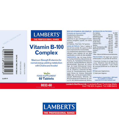Complejo B-100 mg con todas las vitaminas B. Una al día
Mejora el rendimiento energético. Apoyo al Sistema Inmune y otros