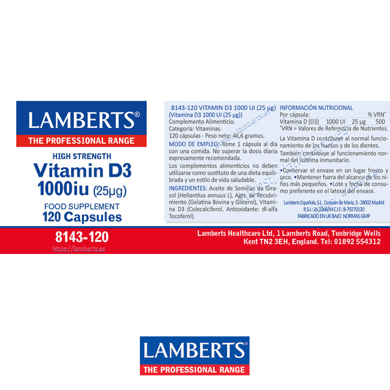 Vitamina D como D3, colecalciferol 1000 UI (25 mcg)