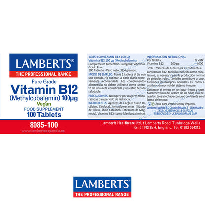 Vitamina B12 100 mcg en forma de Metilcobalamina. Grado puro.