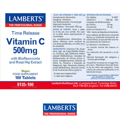 Vitamina C 500 mg. Liberación Sostenida. Con Bioflavonoides y Escaramujo