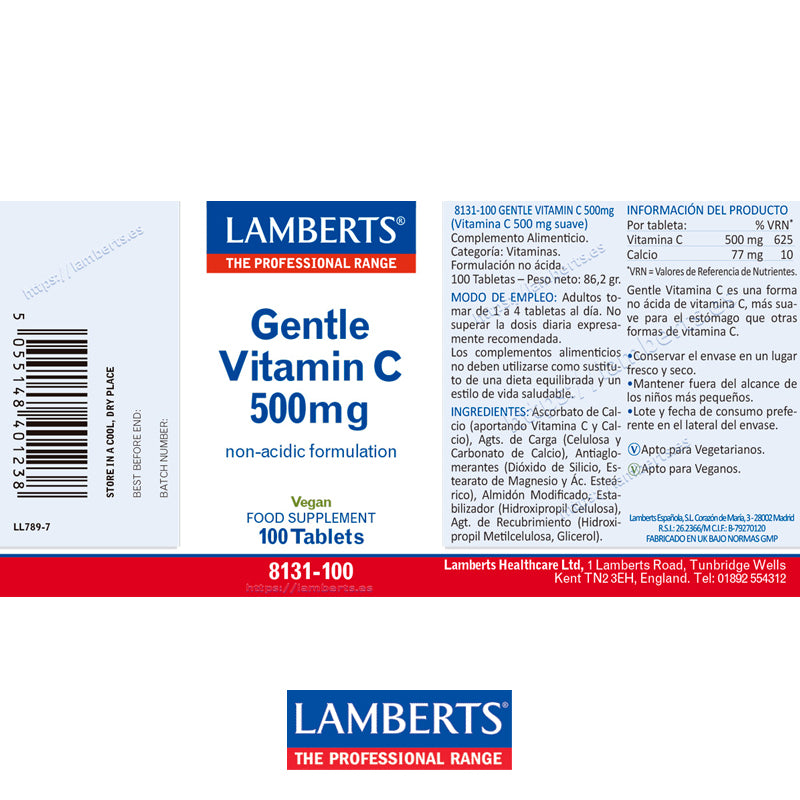 Vitamina C 500 mg en forma suave, no ácida