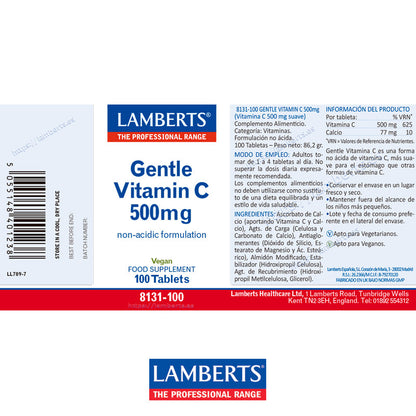 Vitamina C 500 mg en forma suave, no ácida
