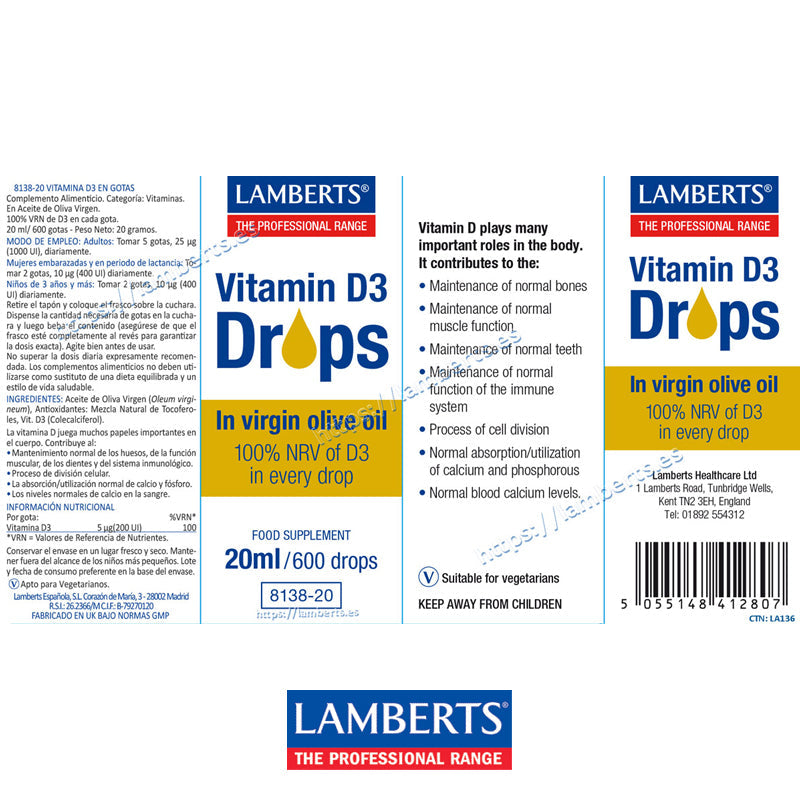 Vitamina D líquida, en gotas como D3 o colecalciferol