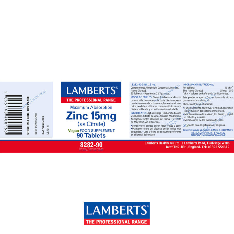 Zinc 15 mg como Citrato con mayor absorción