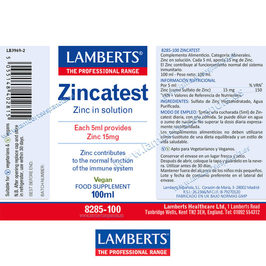 Zincatest®. Zinc liquido en forma de Sulfato. Apoyo al sistema inmunitario, protección celular, a la fertilidad y más