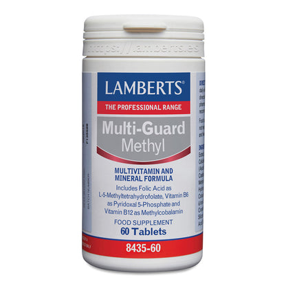 Multi-Guard® Metil. Sin Calcio. 
Folato como Metilfolato, Vitamina B6 como Piridoxal 5-Fosfato y Vitamina B12 como Metilcobalamina