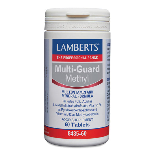 Multi-Guard® Metil. Sin Calcio. 
Folato como Metilfolato, Vitamina B6 como Piridoxal 5-Fosfato y Vitamina B12 como Metilcobalamina