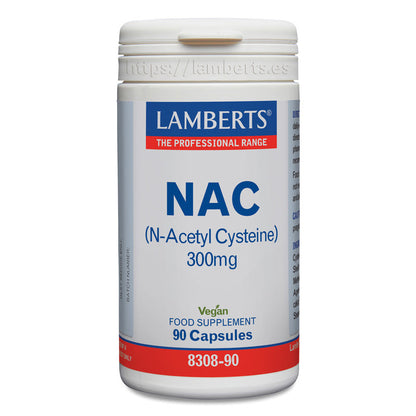 NAC (N-Acetil Cisteína) 300 mg, Aminoácido no esencial.
Forma modificada del aminoácido L-Cisteína