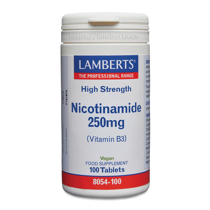 Niacina como Nicotinamida o Vitamina B3 250 mg. Ayuda al mantenimiento de las mucosas, de la piel, y más