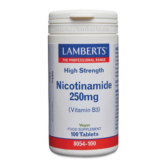 Niacina como Nicotinamida o Vitamina B3 250 mg. Ayuda al mantenimiento de las mucosas, de la piel, y más