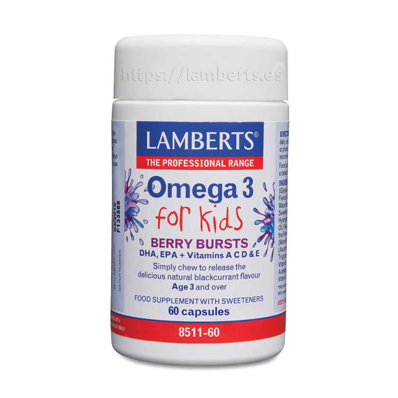 Omega 3 para Niños con DHA 100 mg y EPA 14 mg, más Vitaminas A, C, D y E, con sabor a frutos del bosque