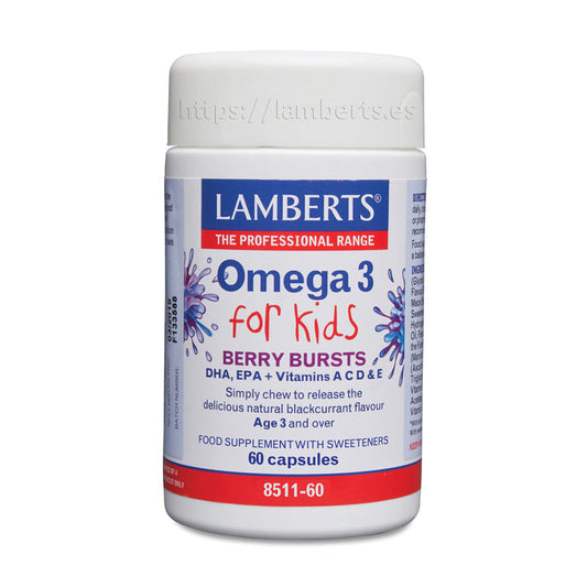 Omega 3 para Niños con DHA 100 mg y EPA 14 mg, más Vitaminas A, C, D y E, con sabor a frutos del bosque