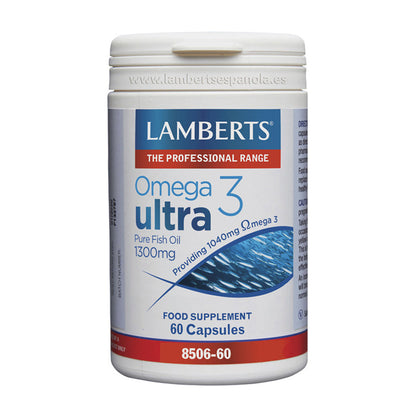 Omega 3 Ultra que aporta 1300 mg de Aceite de Pescado Puro. 715 mg de EPA y 286 mg de DHA. Purificado.