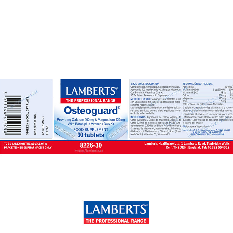 Osteoguard®. Calcio, Magnesio, Boro, Vitaminas D y K 30 tabletas Bienestar Óseo.