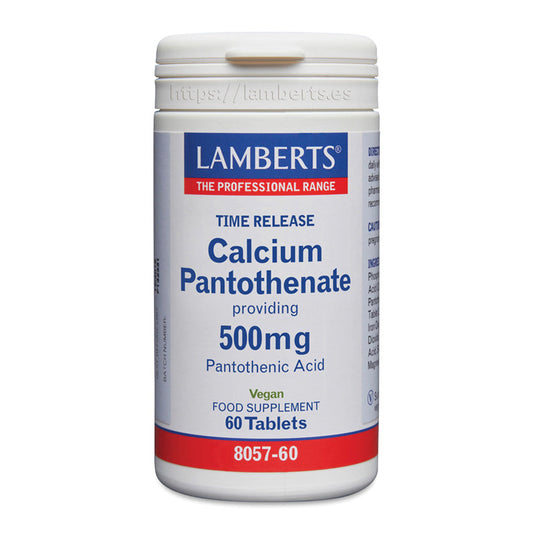 Ácido Pantoténico o Vitamina B5 como Pantotenato de Calcio 500 mg
Liberación Sostenida. Contribuye al rendimiento intelectual normal
