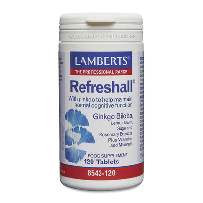 Refreshall Con Ginkgo biloba, Bálsamo de limón, Salvia, Romero más vitaminas B1, B5, B12 y Yodo
