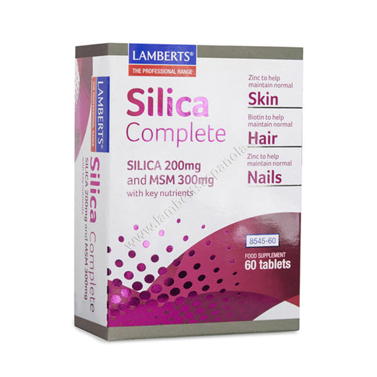 Silica Complete para el Pelo, piel y uñas
Con Vitamina C, Biotina, Silicio Orgánico, Zinc y MSM para el colágeno, proteínas