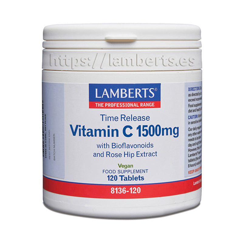 Vitamina C 1500 mg. Liberación Sostenida 120 tabletas con Bioflavonoides y Escaramujo
