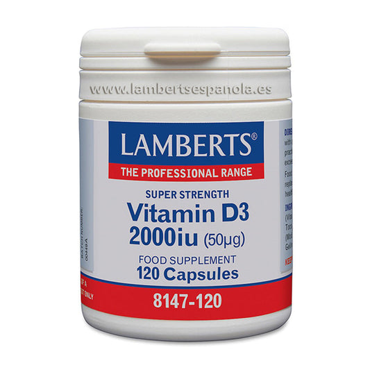 Vitamina D3, colecalciferol 2000 UI (50 µg). Esencial para los huesos, dientes y sistema inmune.