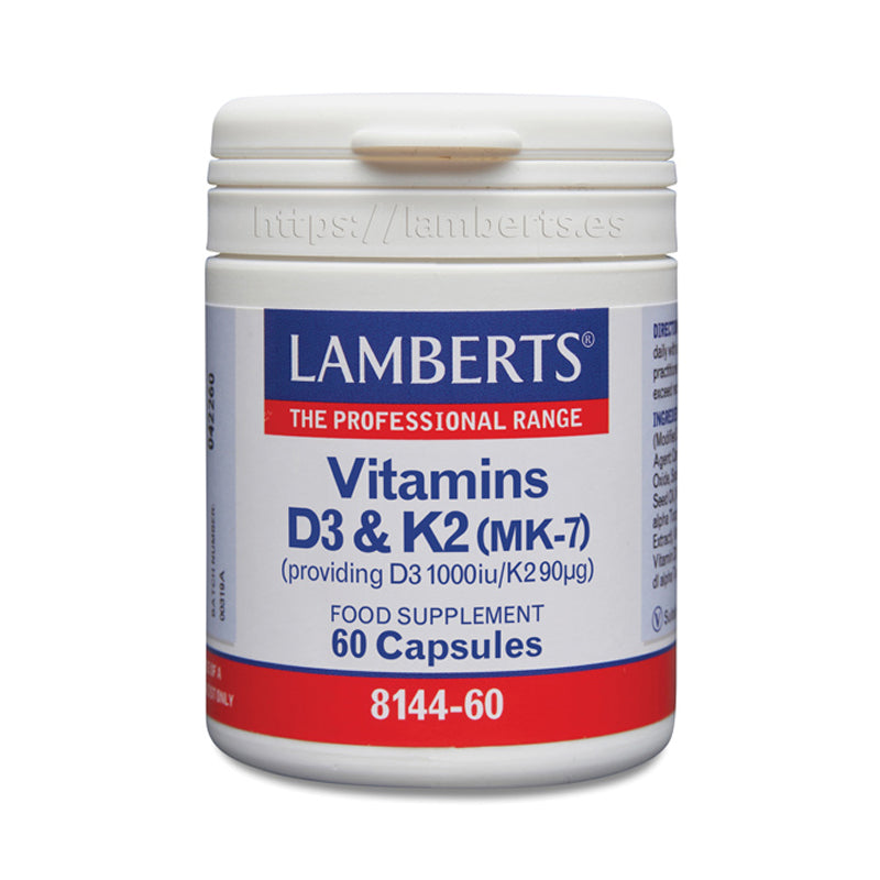 Vitamina D3 1000 UI y Vitamina K2 90 mcg en cápsulas. K2 como menaquinona (MK-7)