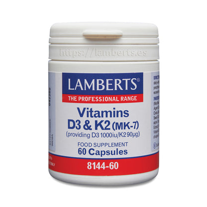 Vitamina D3 1000 UI y Vitamina K2 90 mcg en cápsulas. K2 como menaquinona (MK-7)